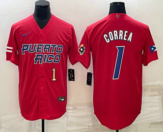 Men's Puerto Rico Baseball #1 Carlos Correa Number 2023 Red World Baseball Classic Stitched Jerseys,We sell and wholesale Men's Puerto Rico Baseball #1 Carlos Correa Number 2023 Red World Baseball Classic Stitched Jerseys on line form chian!